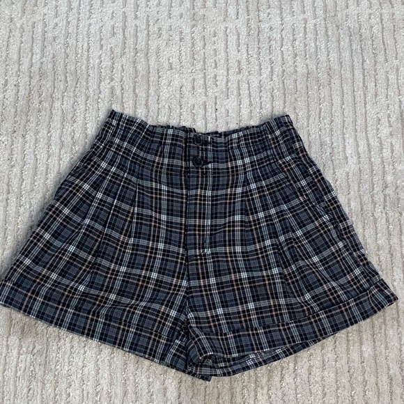 American Eagle Outfitters AE Plaid Mom Shorts Size 0 High Waist Dark Gray - Picture 1 of 16